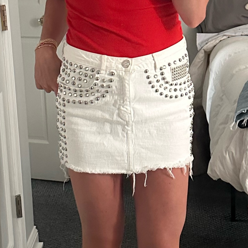 Rebecca Minkoff White Studded Mini Skirt